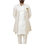 Alluring Thread Embroidered Off-White Open Sherwani for Men - Father Son Combo | Jaipurio